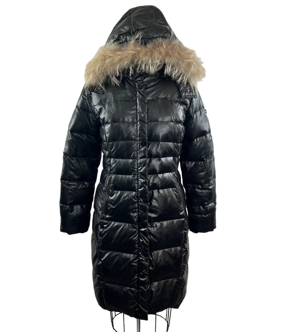 Frieda & Freddies Black Long Sleeve Zip & Button Up Fur Trim Puffer Coat 36